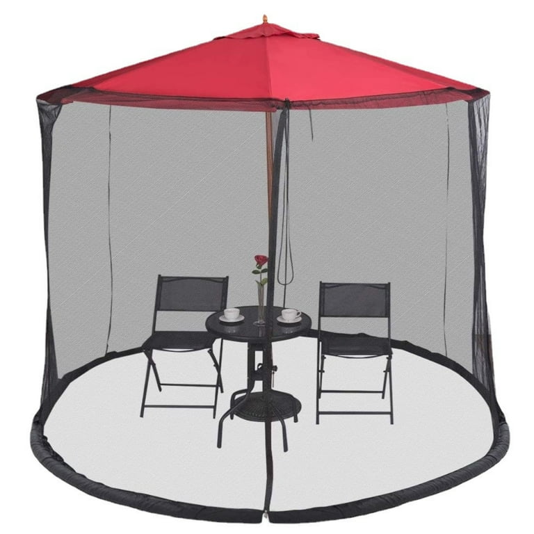 7.5-11ft Black Patio Umbrella Mosquito Netting, with Double Zipper Door, Polyester Mesh Net Screen Universal for Almost Outdoor Market Table Umbrellas