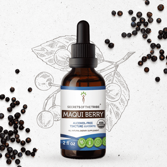 Secrets Of The Tribe Maqui Berry Organic Dietary Supplement, Natural Herbal Tincture for Antioxidant Support, Certified Organic Maqui berry (Aristotelia chilensis) Dried Berry, Alcohol-Free, 2 oz