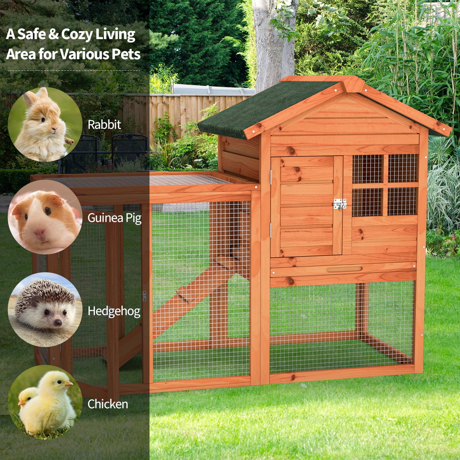 Infans Wooden Chicken Coop 2-Story Rabbit Hutch Indoor Outdoor Use