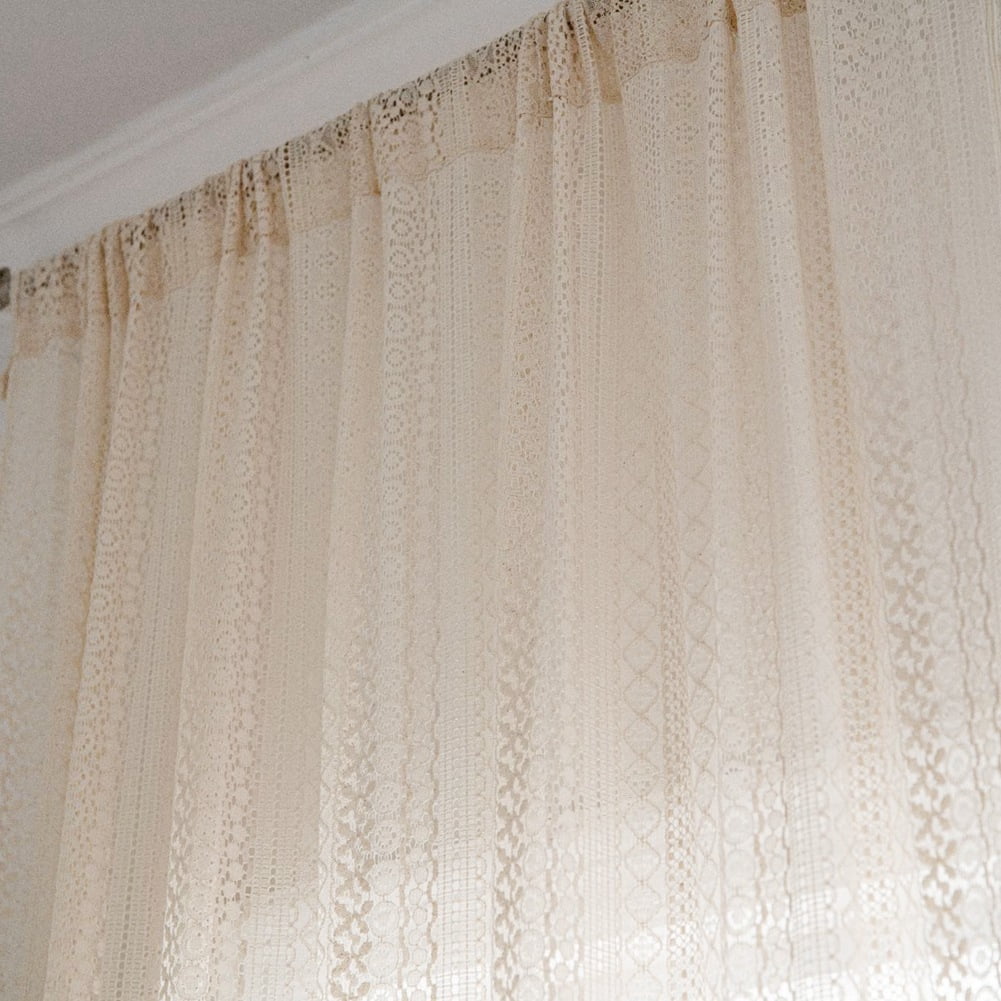 Boho Tassel Crochet Curtains for Living Room,Vintage Rod Pocket Bohemian Curtains Geometry Striped Knitted Lace Light Filtering Curtains for Bedroom Bay Kids Beige Knitted Lace 150*180cm