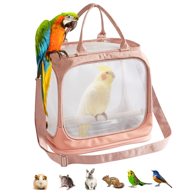 Transportador de Aves Portátil, Jaula de Viaje Plegable de Malla con Percha, Bolsa de Transporte para Mascotas Transpirable con Ventilación, 35x33x25 cm, para Aves Pequeñas, Periquitos, Palomas