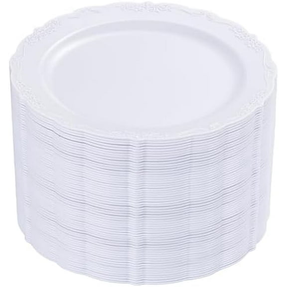 36PCS White Plastic Plates, Heavy Duty White Disposable Premium 7.5inch Dessert Cake Salad Appetizer Plates Hard Plastic Platos Disposable for Party Wedding