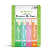 Sky Organics Organic Lip Balm with Beeswax to Moisturize Lips, Assorted Flavors, 4 Pack