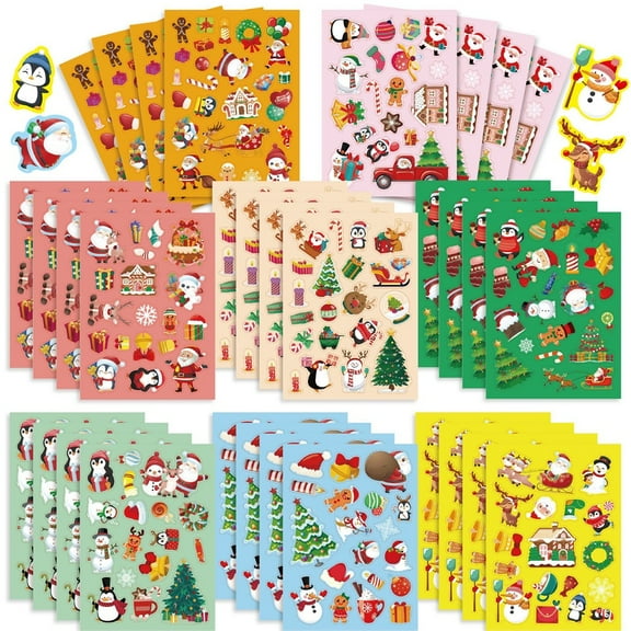 32 Sheets Christmas Stickers for Kids Christmas Ornament Stickers 8 Designs Bulk Cute Christmas Stickers Assortment Holiday Sticker Santa Snowman Reindeer Stickers