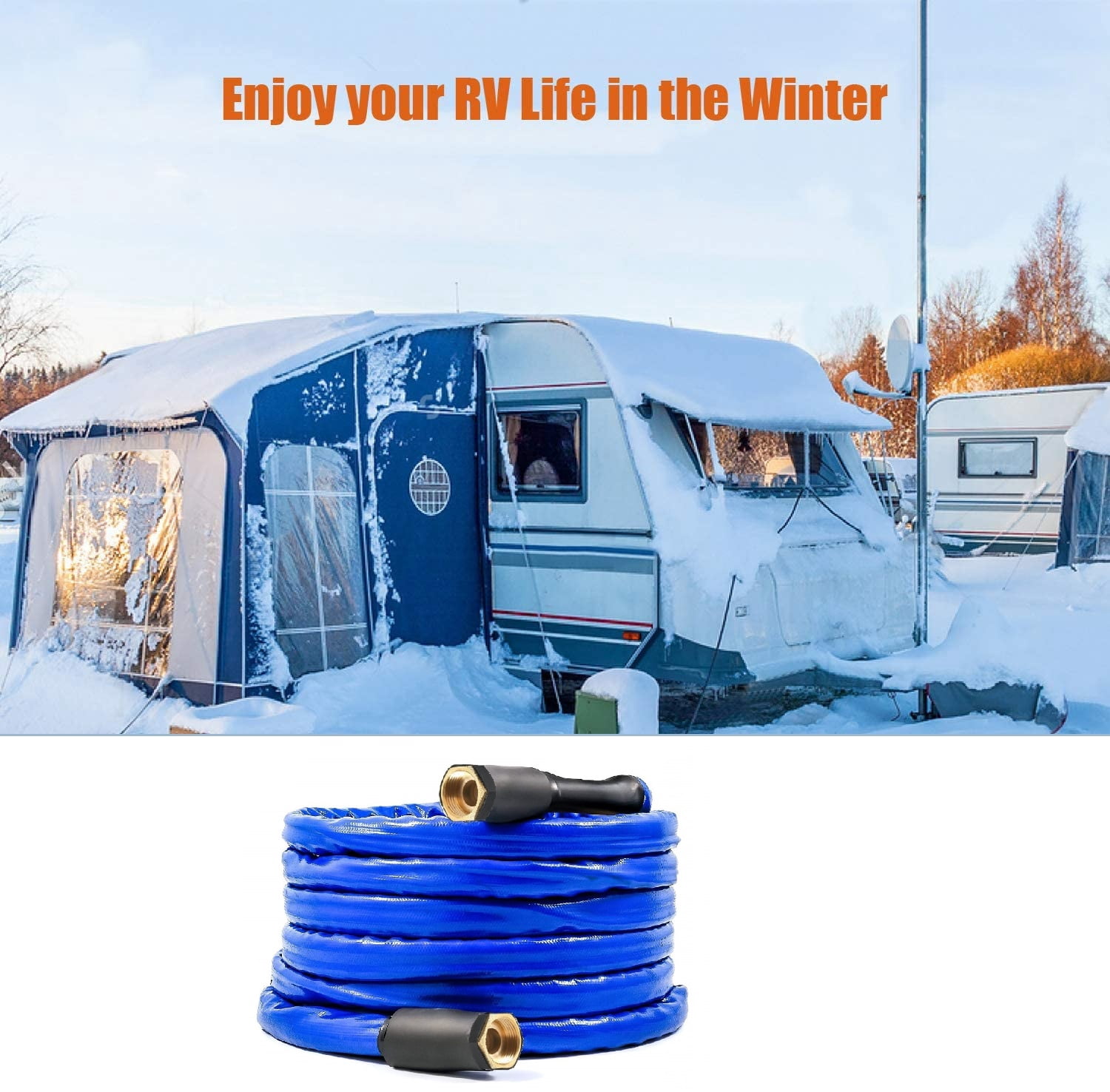 H&G lifestyles 50ft Heated Drinking Water Hose for RV , Freeze Protection Down to -40F, RV Heated Hose Blue