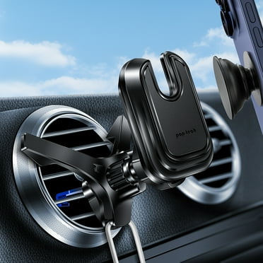 pop-tech Car Vent Phone Mount: Cell Phone Holder for Thick Socket Grip & iPhone 15 Samsung Case Magsafe Card Holder, Universal Hook Clip Mount for Round/Horizontal/Vertical Air Vent (Black)