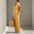 thumbnail image 6 of Cagogo Women Plus Size 2 Piece Short Sleeve Set Loose Open Front Shirt Wide Leg Pants Casual Summer Boho Vacation Outfits Cruise Airport Travel Clothes Solid Lounge Matching Sets, Yellow M, 6 of 7