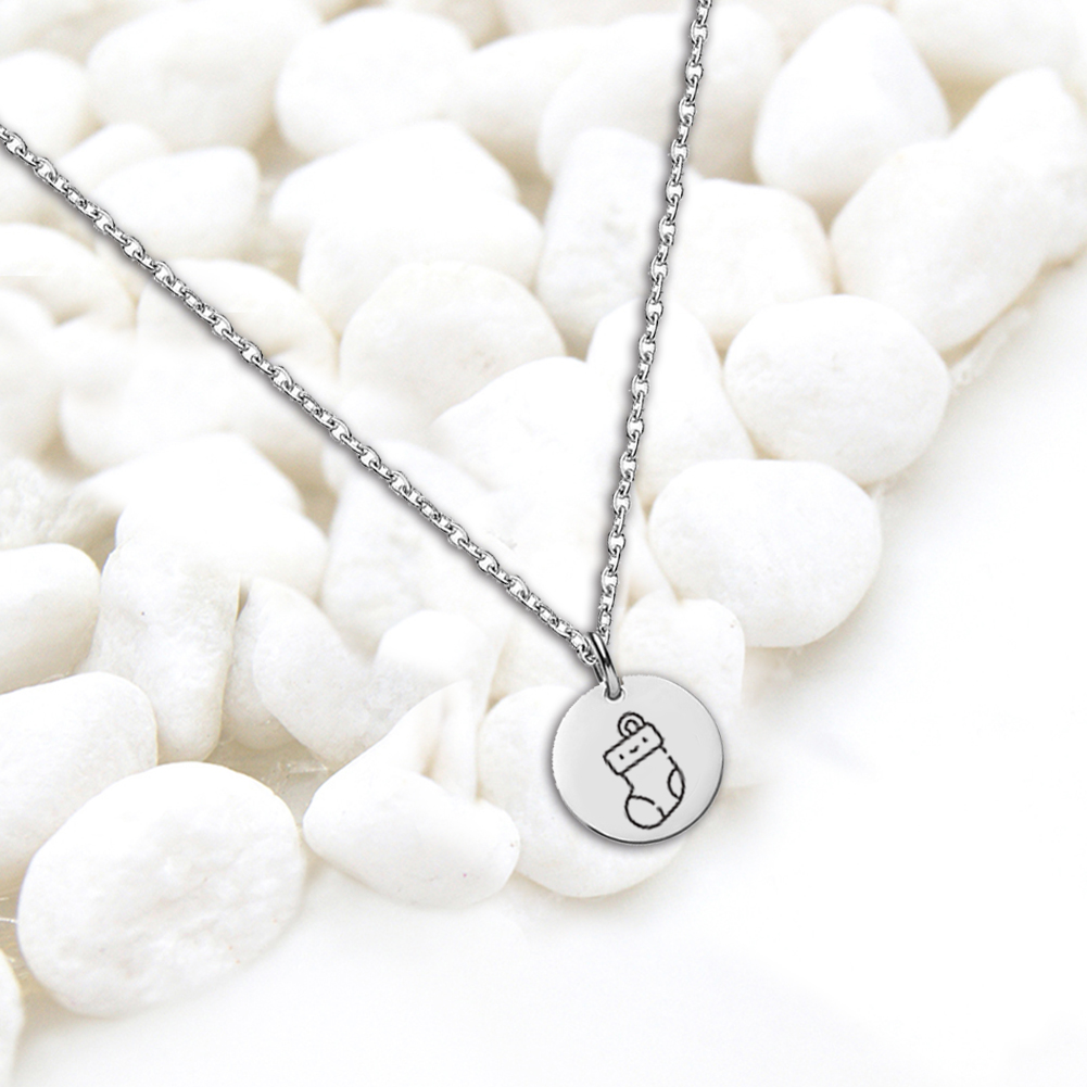 Anavia Round Christmas Stocking Stainless Steel Silver Disc 10mm Pendant Jewelry with Gift Box