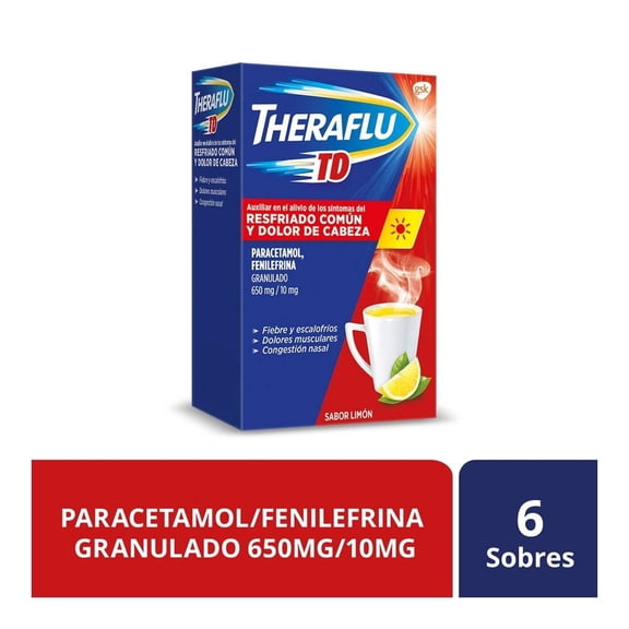 Té antigripal Theraflu TD Paracetamol 650 mg / Fenilefrina 10 mg  sabor limón 6 sobres