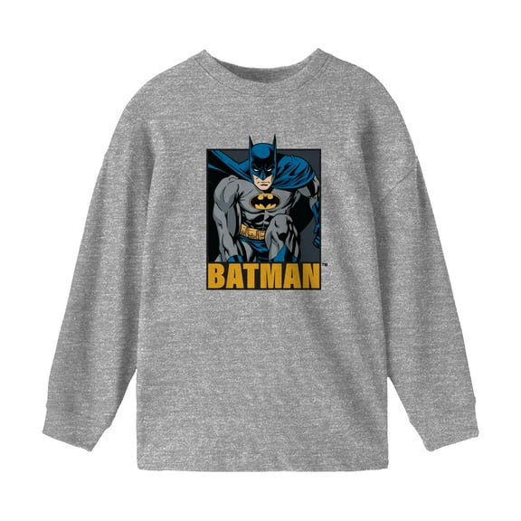 Batman Comics Poster Boy's Heather Grey Long Sleeve Shirt-XL