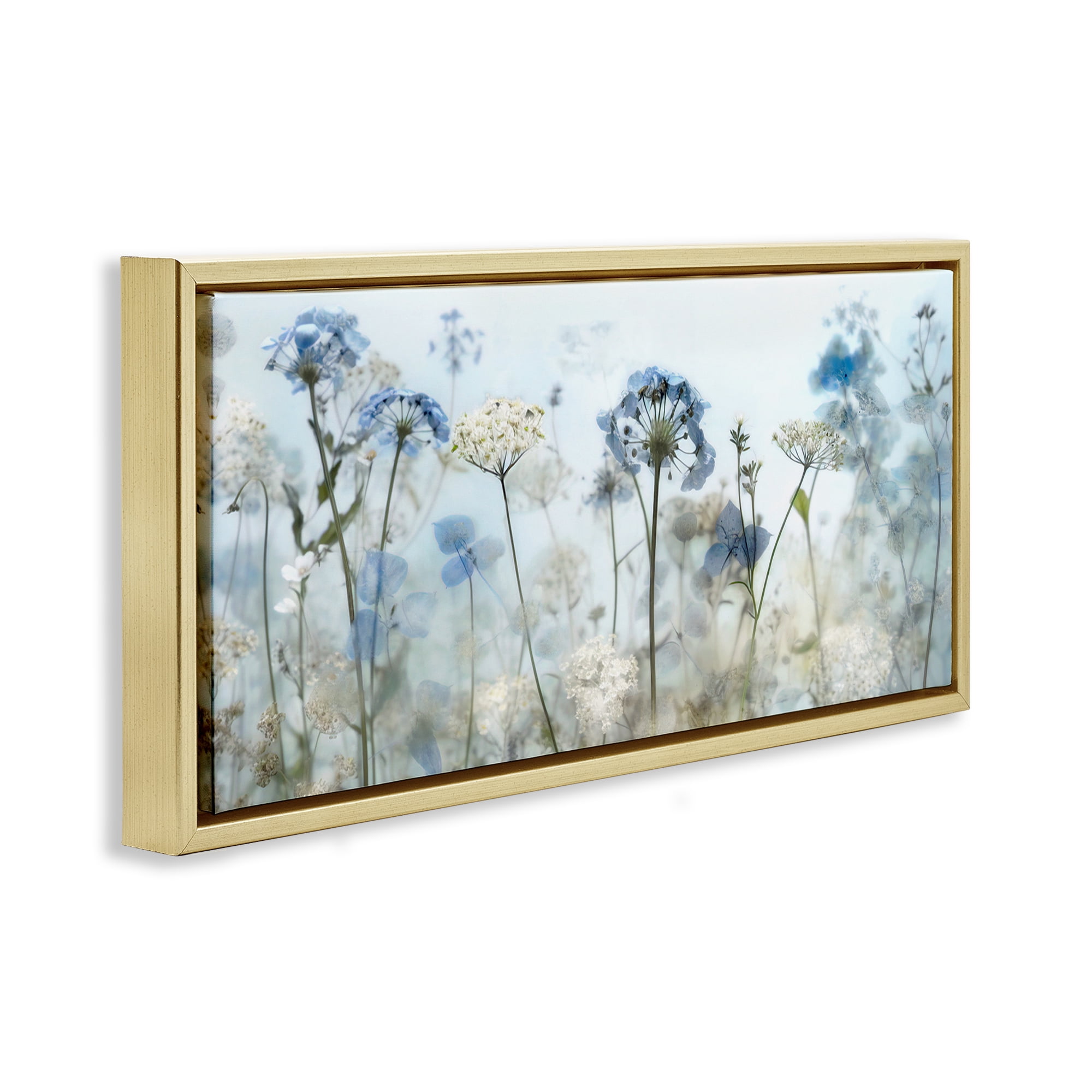 Stupell Industries Blue Wildflower Blooms Botanical & Floral Painting Gold Floater Framed Art Print Wall Art, 25 x 11