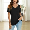 thumbnail image 2 of Womens Summer Casual T Shirt Cute Cold Shoulder Short Sleeve V Neck Tops Turtle Necks for Womens Long Sleeve Pack Women Fit T Shirts Swim Shorts Women Long Sleeved Shirt Plain Short Sleeve Shirts for, 2 of 6