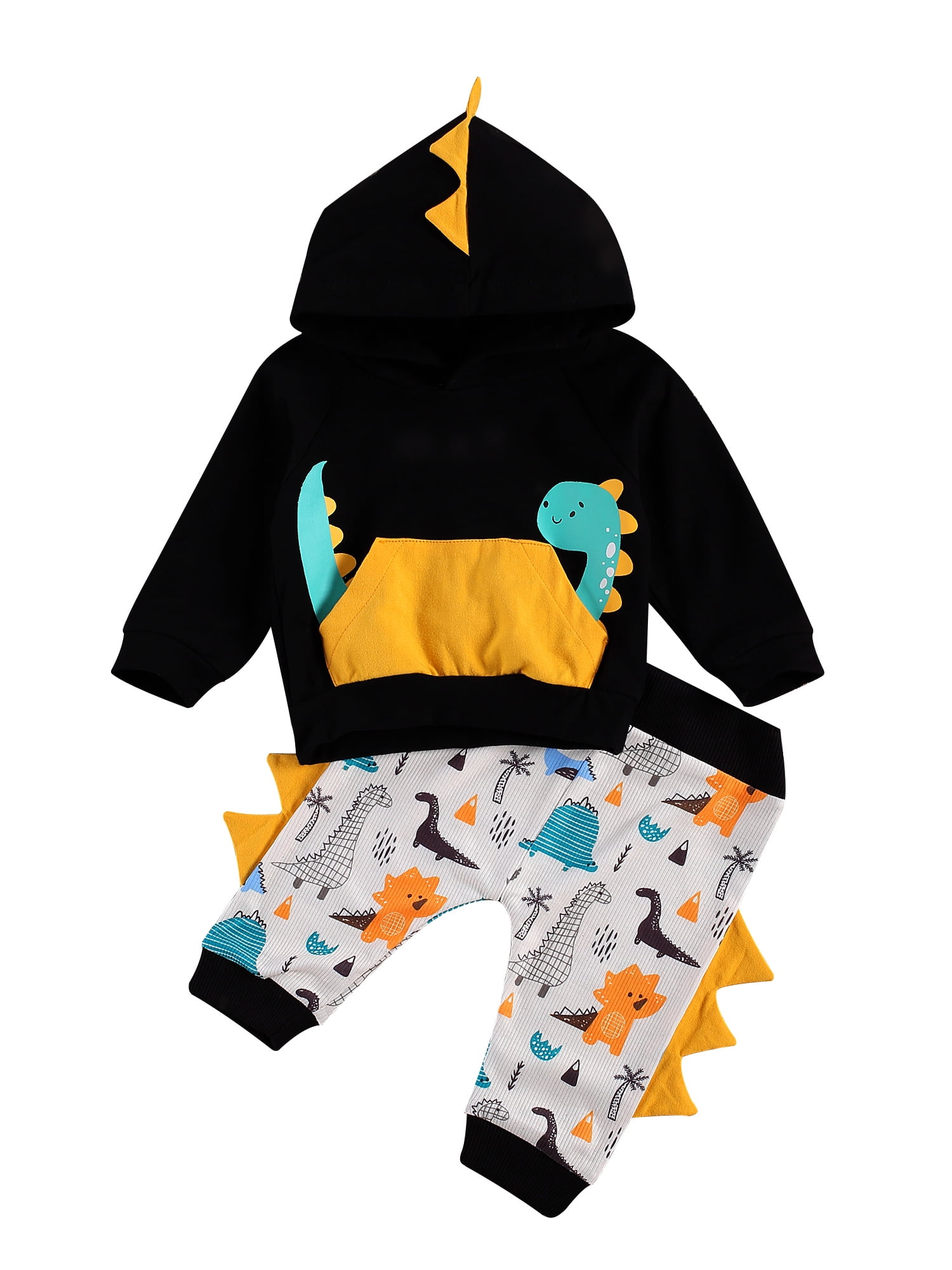 Toddler Baby Boys Long Sleeve Dinosaur Print Hoodies Sweatsuit Pants 2pc Outfit Clothes Tracksuit Suit with Pockets 