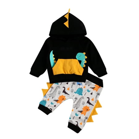 

Toddler Baby Round Collar Hoodie Infant Long Sleeve Long Pants Suit Dinosaur Printing Two-pieces Set
