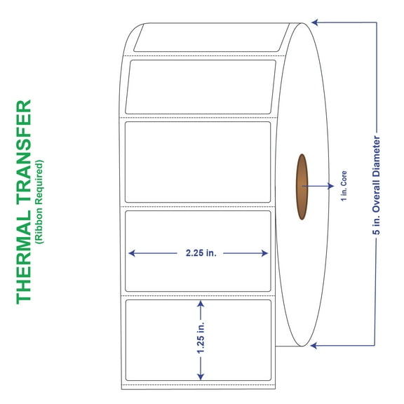 2-1/4" x 1-1/4" General Use Labels, w/ Perf Thermal Transfer Labels, Perforated, 1900 per roll (4 Rolls per Carton)