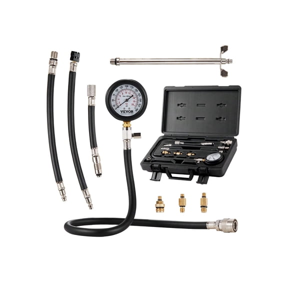 Compression Tester Adapter Kit 9 Pcs Automotive Engine Cylinder Leak Down Compression Test Accurate Dual Scale Pressure Gauge 0-300 Psi With Long Reach Hoses And Case