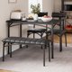 thumbnail image 1 of 4-person dining mesa set con forrado sillas y bench. rectangular kitchen mesa para small space apartment home studio. rustic negra, 1 of 7