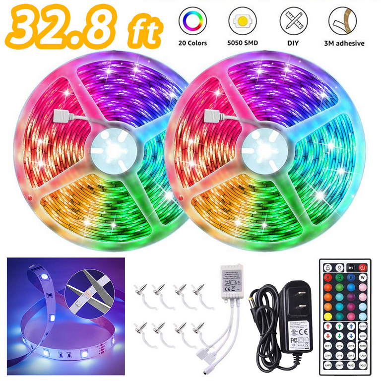 LED Strip Lights 32.8ft/10m RGB LED Light Strips Dimmable Color Changing Strip  Lights with 44 Keys Remote 150 LED SMD 5050 Non-Waterproof LED Tape Lights  for Bedroom, Kitchen, Party 