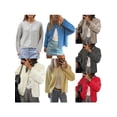 thumbnail image 2 of Gupgi Women Knitted Crop Cardigan Solid Color Sweater Long Sleeve Button Down Open Front Casual Knitwear Tops, 2 of 4