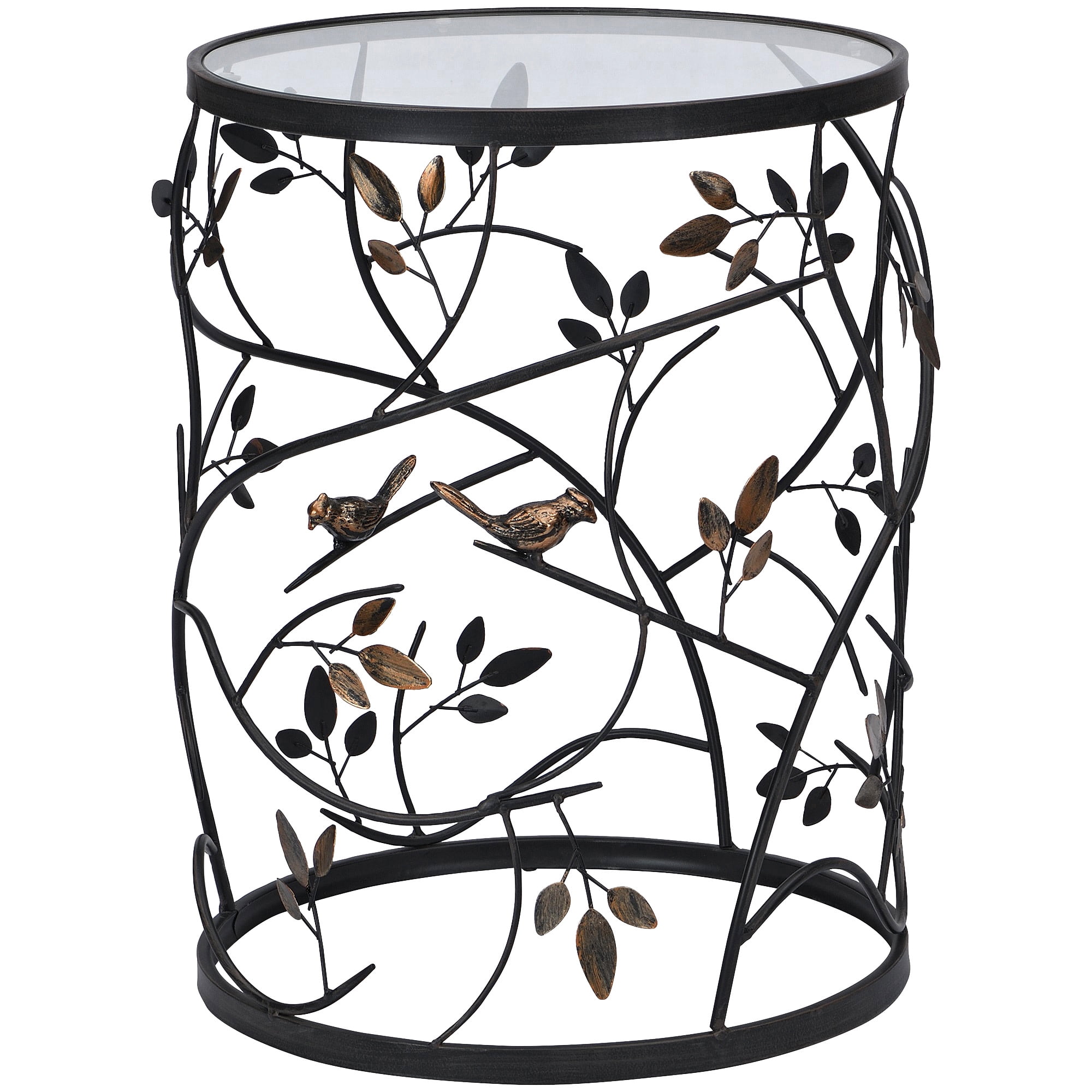 FirsTime & Co. Bronze Bird And Branches End Table, Modern, Antiqued, Round, Metal, 16.5 x 16.5 x 22 in