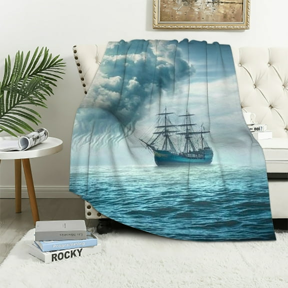 Autua Pirates Blanket Octopus Kraken Sea Nautical Adventure Ship Super Soft Bedding Fleece Throw Blanket Microfiber Flannel Blankets Couch Sofa Warm Lightweight for Boys Girls 40x50in
