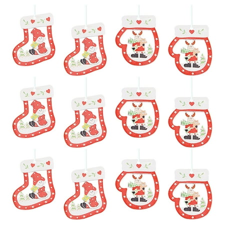 

Veki Tree Ornaments Xmas Hanging 12PC Wooden Christmas Decor Pendants Home Snowflakes Decoration Hangs Stain Glass Window Hanging