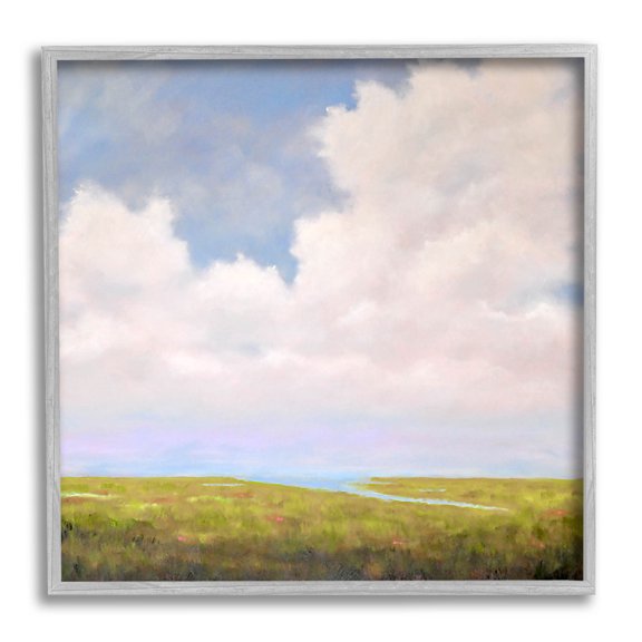 Stupell Industries Cloudy Countryside Bay Inlet Stream Painting Gray Framed Art Print Wall Art, Design by Catherine Andersen
