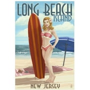 Long Beach Island, New Jersey - Pinup Surfer Girl: Retro Travel Poster by Eazl Premium Gallery Wrap