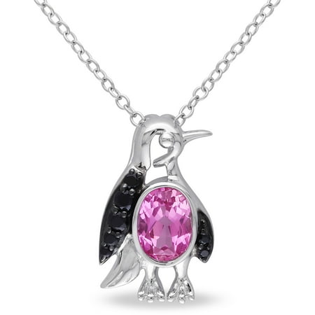 1-1/2 Carat T.G.W. Created Pink and Black Spinel Sterling Silver Animal Pendant, 18