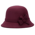 thumbnail image 3 of Limei Women Faux Wool Church Cloche Flapper Hat Lady Bucket Winter Flower Cap (Wine Red), 3 of 7