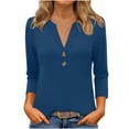 thumbnail image 3 of BXINGOHAI Womens Crew Neck 3/4 Sleeve Tops Basic Button T-Shirts Solid Loose Cute Tunic Tee Blouses Fit Pullover Dark Blue,2XL, 3 of 7