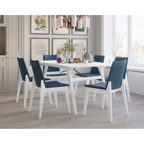 Home Design Mitchell 7-pieces Dining Table and Chair Table and 6 Chairs - White,White/Blue
