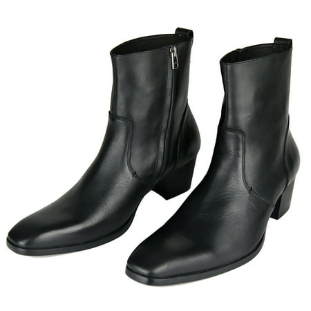 

OSSTONE Dress Boots Chelsea Designer Boots for Men Zipper-up Leather Casual Heel Shoes JY002-Black-7 Black