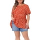 thumbnail image 1 of Top de mujer de talla grande Agnes Orinda con lunares, cuello redondo, manga corta y peplum 4X naranja, 1 of 6