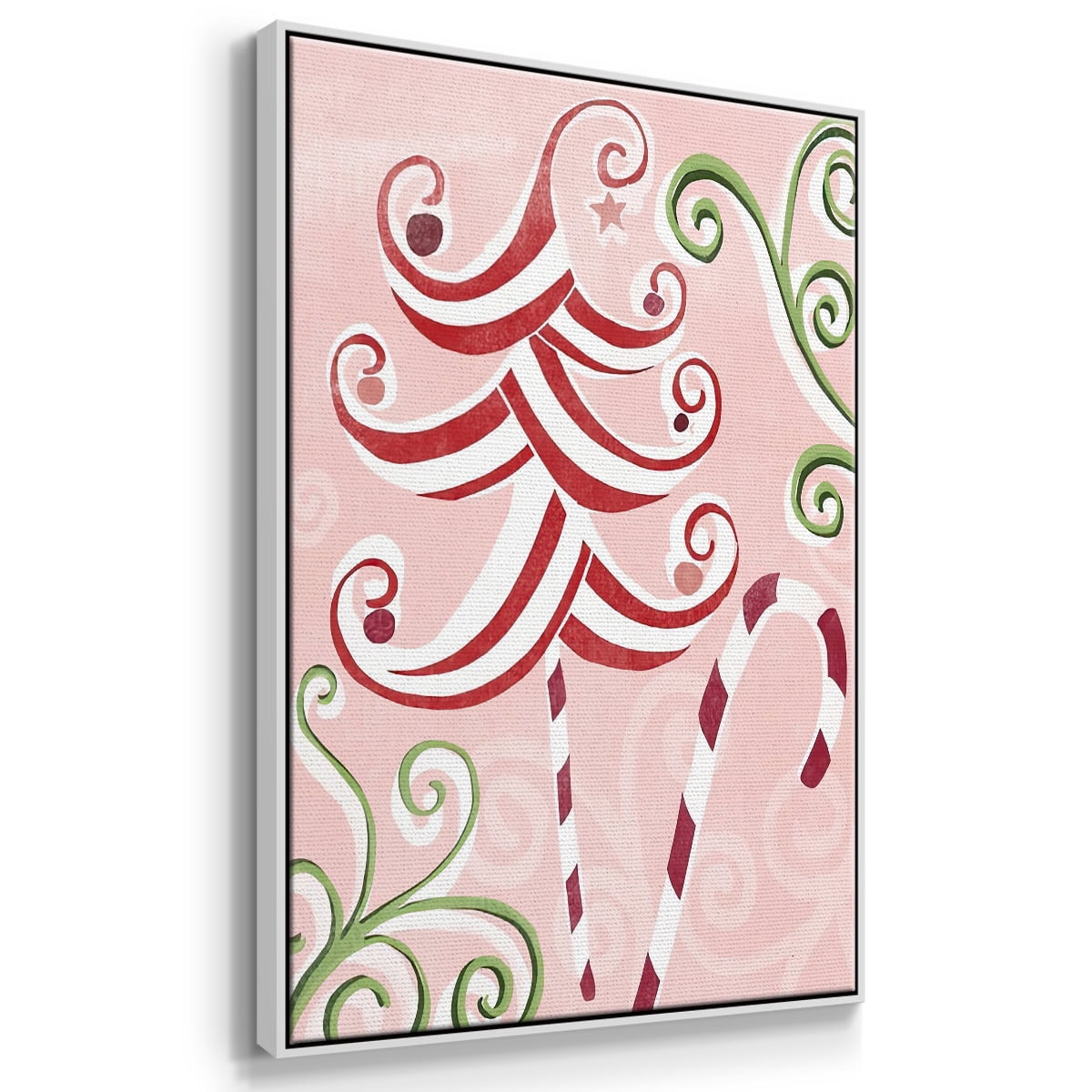 Candy Cane Holiday I - Framed Gallery Wrapped Holiday Canvas - 17 x 25 - White Frame