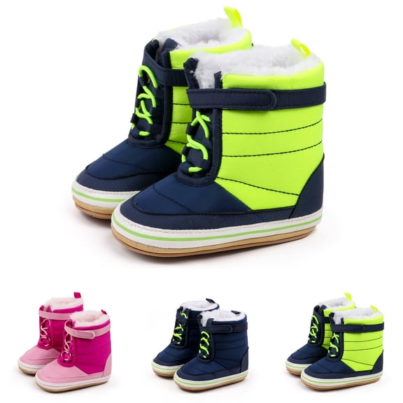 Dakaela 0-18M Toddler Snow Boots Baby Boys Girls Winter Warm Mid Calf Booties Furry Lined Non Slip Indoor Outdoor Shoes for Cold Weather Blue