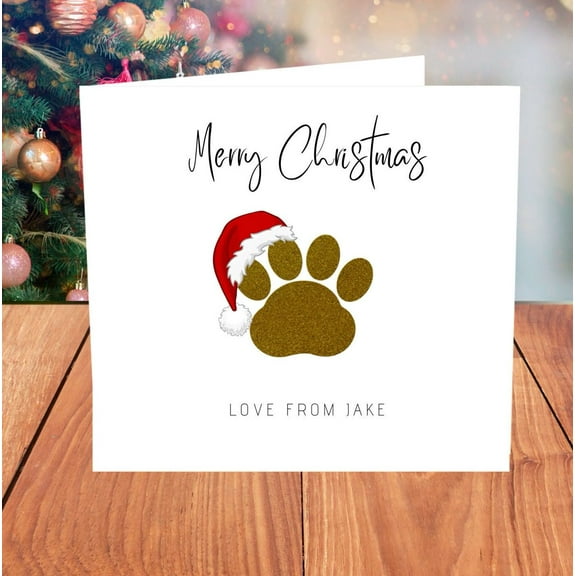 Merry Christmas Card from Pet – Adorable Dog Paw Print with Santa Hat – Perfect Holiday Greeting Card for Dog Lovers – Blank Inside for Personalized Messages