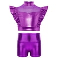 thumbnail image 2 of TiaoBug Kids Girls Jazz Hip Hop Dance Outfit Sleeveless Ruffle Crop Tops with Metallic Shorts Set Dancewear Purple 16, 2 of 6