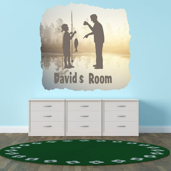 Personalized Sports Wall Decals for Boys Room - Boys First Fish with Dad Boys Bedroom With Easy Installation Instructions Custom Name Sticker - Size: 10 In x 10 In