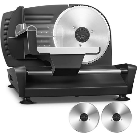 

GUVSOETS Meat Slicer Housnat Kitchen Pro 200W Electric Deli Food Slicer with Two 7.5 Blade(Serrated & Smooth) for Home Use Precise 0-15mm Adjustable Thickness for Meat Cheese