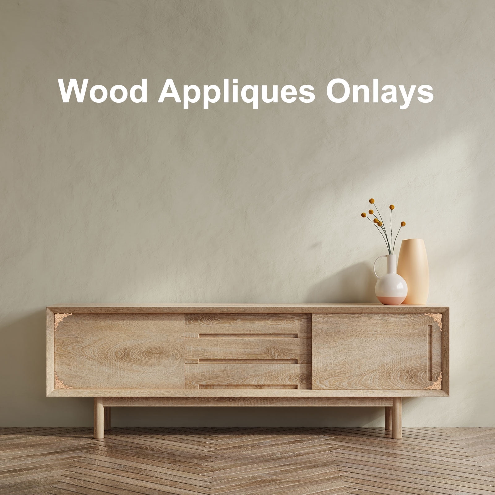 Unique Bargains 4Pcs Carved Wood Appliques Onlays for Walls 12x12cm