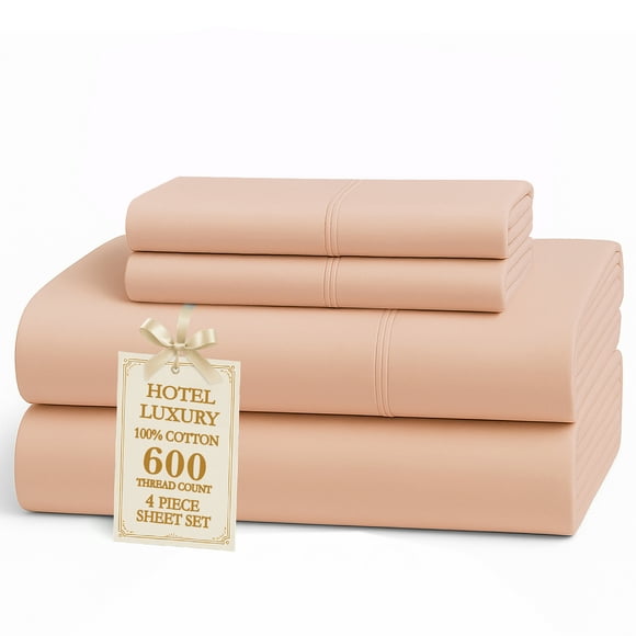 Casa Platino Juego de Sábanas de Algodón Tamaño Individual – Tejido de Satén Estilo Hotel Ultra Suave, 1 Plano, 1 Ajustable, 2 Fundas de Almohada – Rosa Sepia