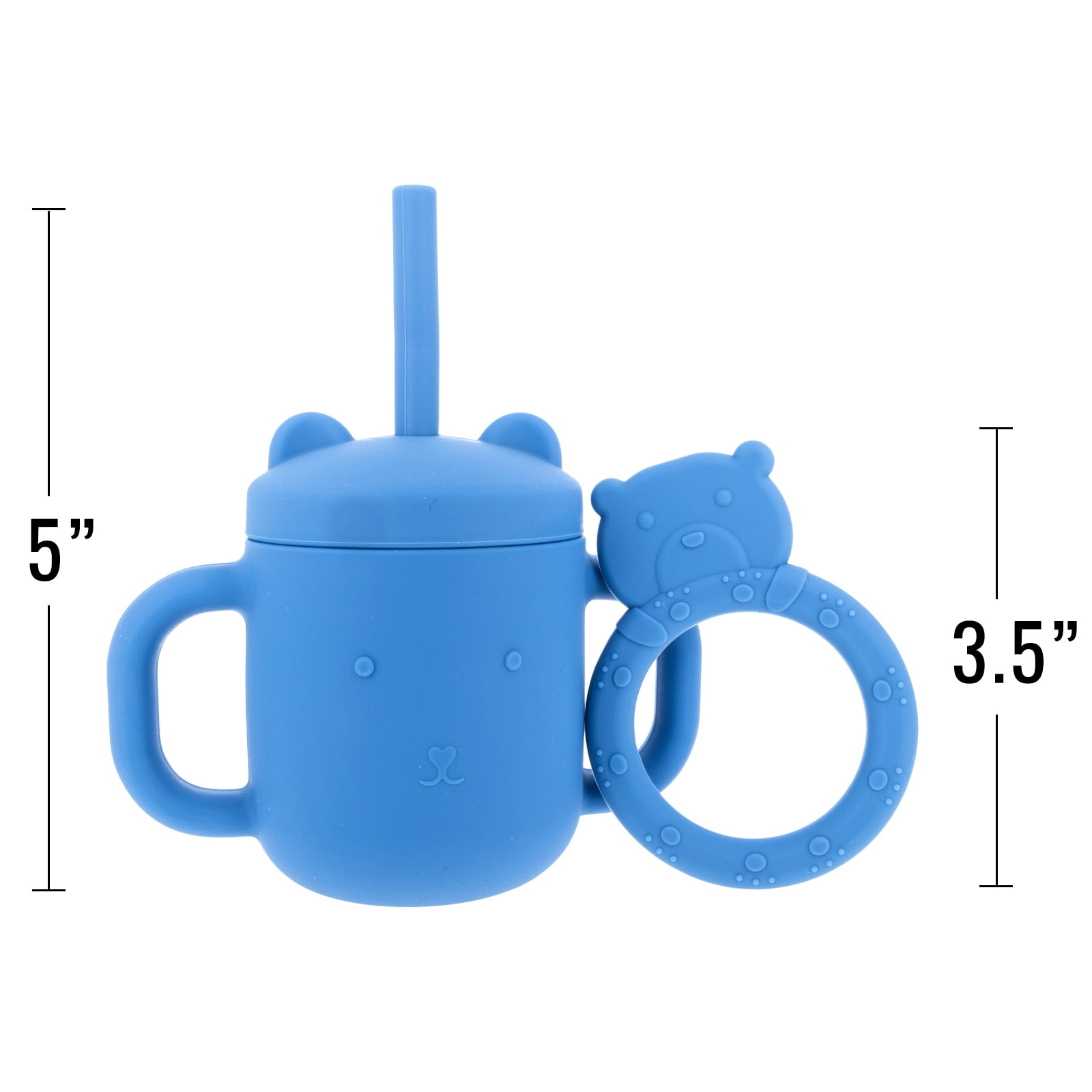 Beille 2pc Food Grade Silicone Sippy Cup and Straw Teething Toys Set Baby Feeding Essentials, Ages One and Up, Ocean Blue