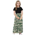 thumbnail image 5 of Toddler Kids Cute Solid Color Splicing Color Short Sleeve Stretchy Pocket Dress A Line Long Dress Going Out Dresses For Kids, 5 of 8