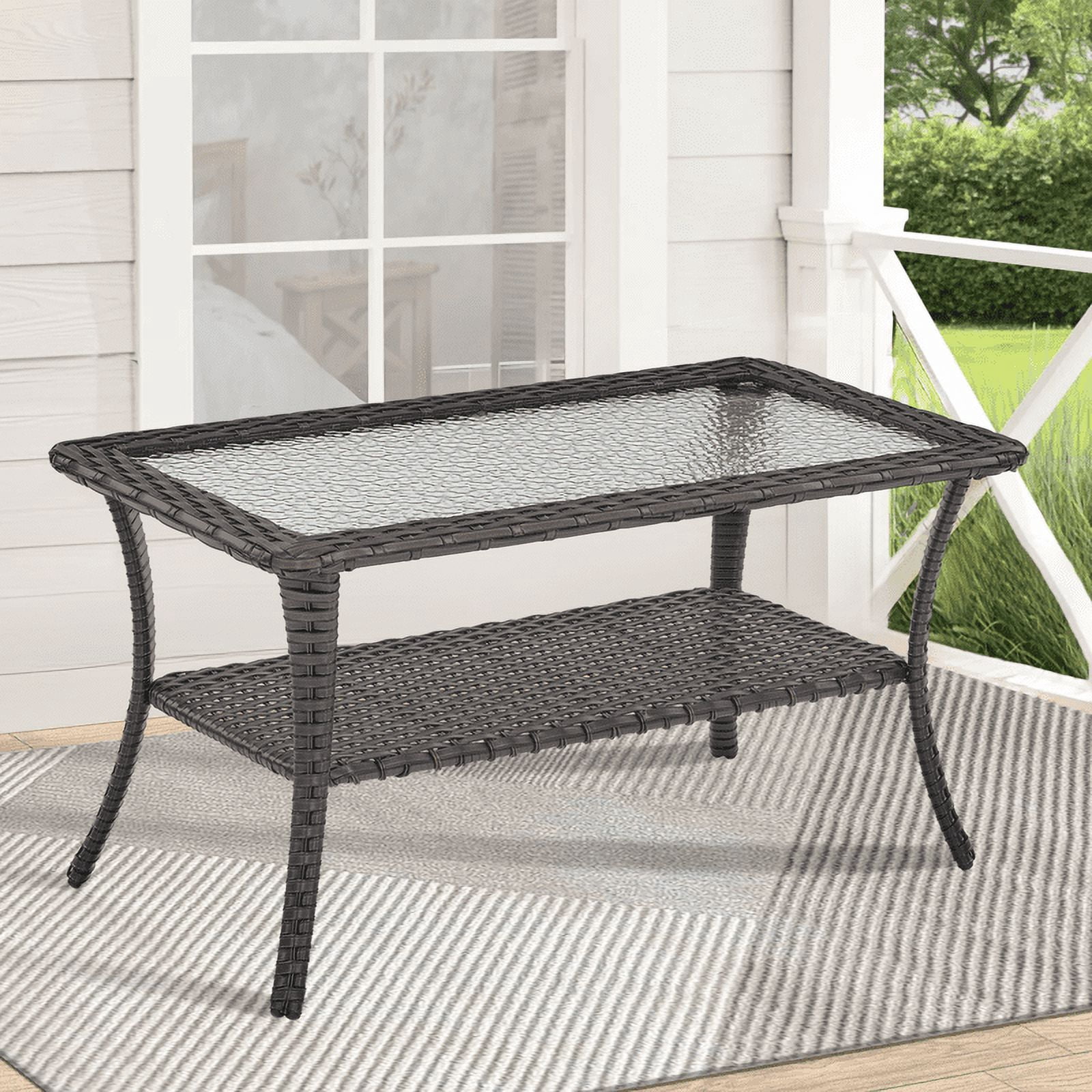 PARKWELL Storage and Easy to Assemble Steel and Wicker Coffee Table, Brown
