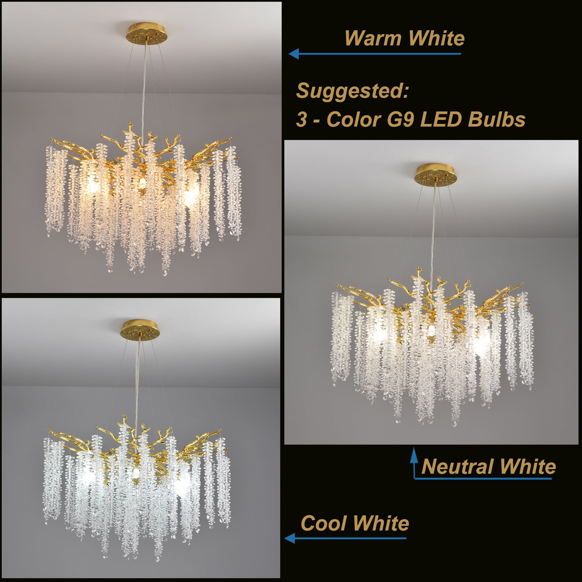 ULPEMTL Modern Crystal Tree Branch Chandeliers Gold for Dining Room Bedroom Room 30.5 inch Ceiling Hanging Light