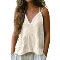 thumbnail image 2 of FDGIU Women's Lace Trim V Neck Spaghetti Strap Camisole, Crinkled Woven Loose Sleeveless Casual Tank Top, 2 of 7
