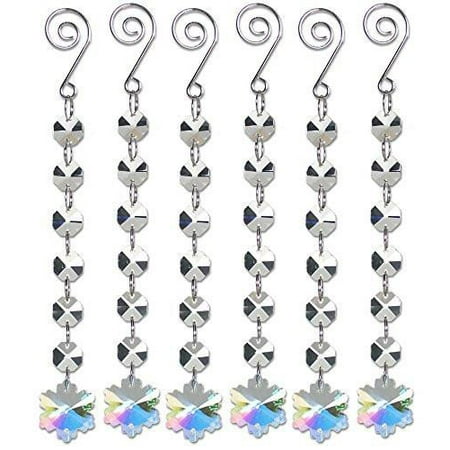 Iridescent Set - Snowflake Ornament Set - Set of 6 Strands of Iridescent Snowflakes Garland Ornaments - Crystal Snowflake Charms that Hang on Garland Strands