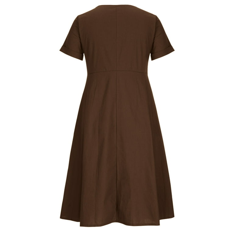 knee length dresses for ladies Short Sleeve Linen Midi Dress (Chantilly) main image 1
