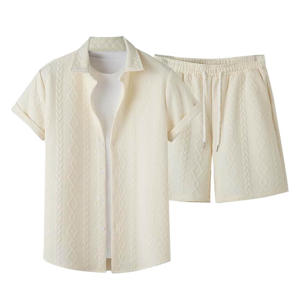 Pajama para Hombres Conjunto Suelto de Manga Corta de Dos Piezas con Solapa, Tejido de Punto de Poliéster Suave, Comodidad de Toda la Temporada para los Hombres, Ropa de Salón Casual